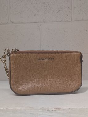 Michael Kors Luggage Leather Mini Shoulder Bag Gold Chain Link Wristlet